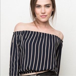 Brandy Melville Striped Off The Shoulder Maura Top